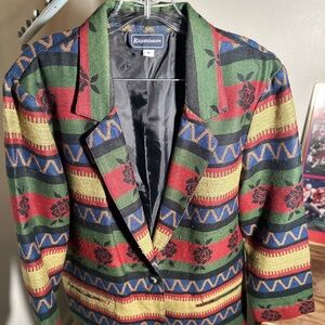 Vintage Requirements Boho Aztec Blazer Jacket Women’s Medium Rose Floral